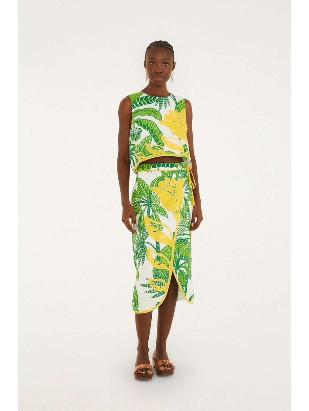 Farm Rio Off White Amazon Parrot Floral Graphic Top & Midi Skirt Set NWT Medium